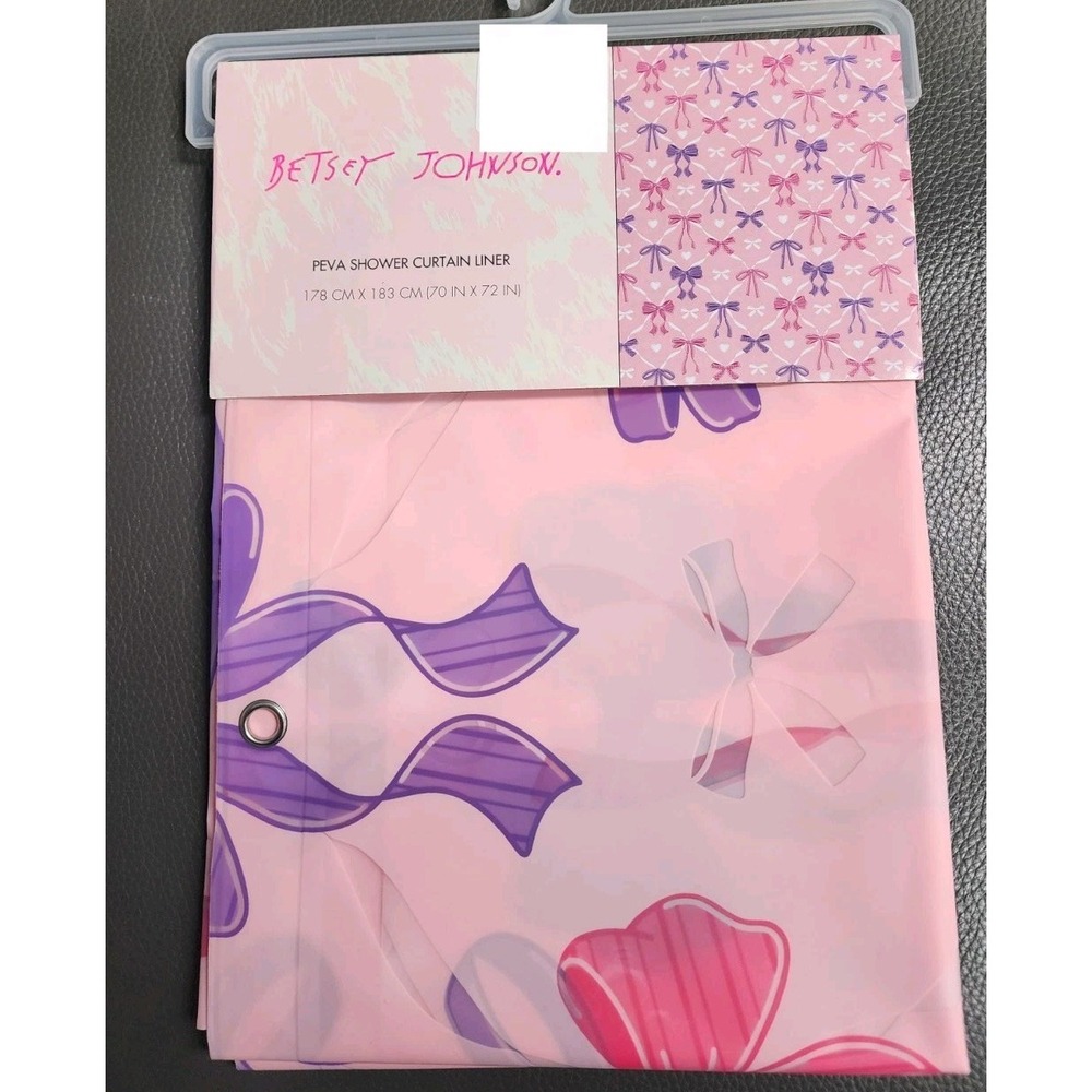 NEW Betsey Johnson Pink Purple Ribbon Bows Shower Curtain Liner PEVA